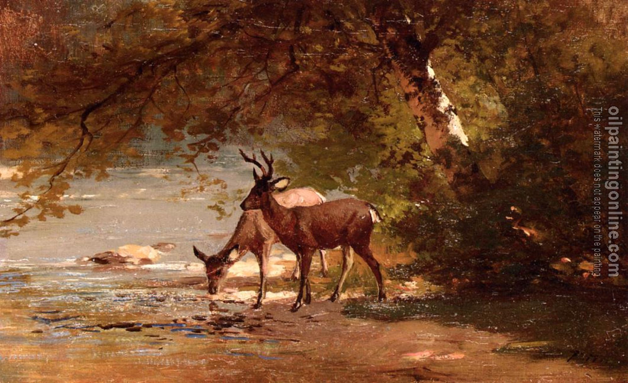 Thomas Hill - Deer in a Landscape